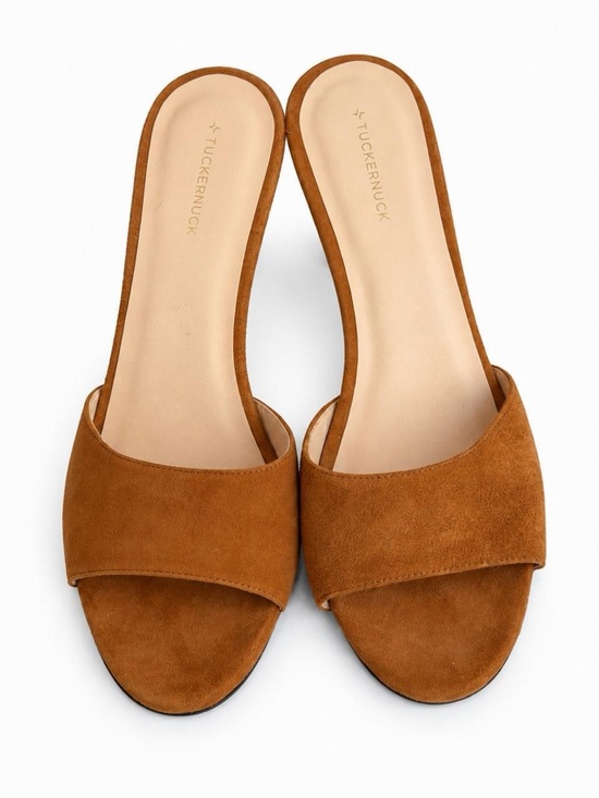 Tuckernuck Shoes - Tuckernuck Tan Suede Open-Toe Slide Mules